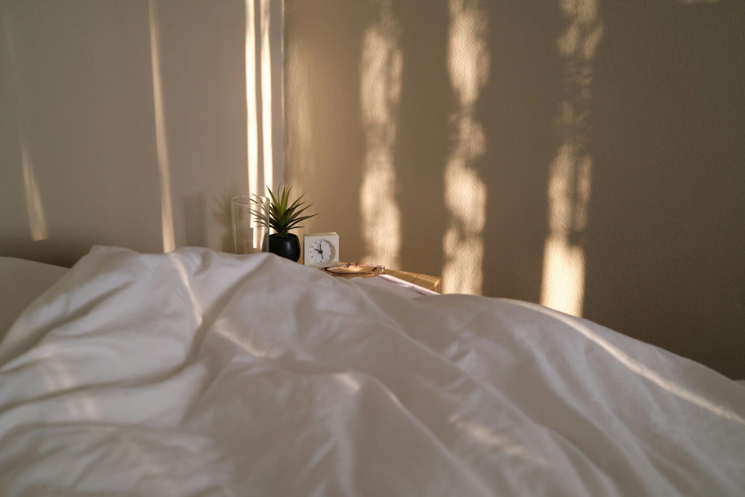 Morning sunlight on a minimalist nightstand to prepare to learn about the online models of care for health practitioners